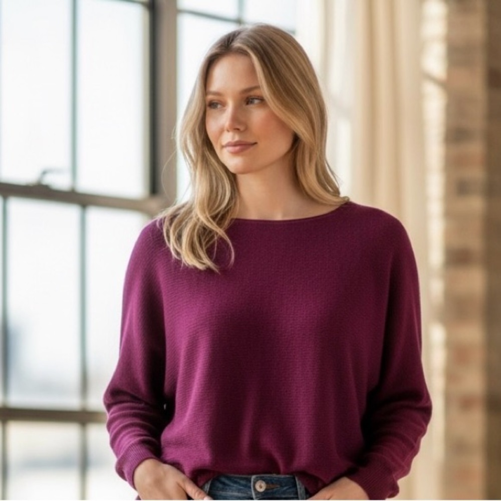 Cashmere Halogen Purple Cashmere Blend Crew
Neck Sweater